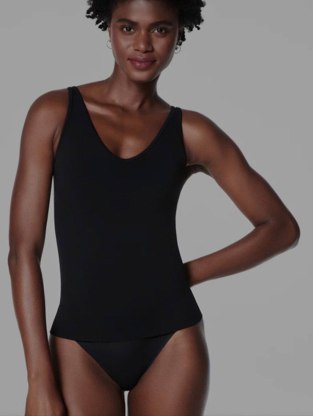 SPANX Black V-Neck Tank Bodysuit Sz S